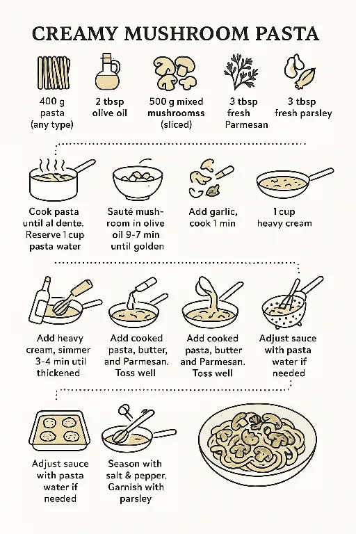 Creamy Mushroom Pasta Recipe - delicious homemade recipe