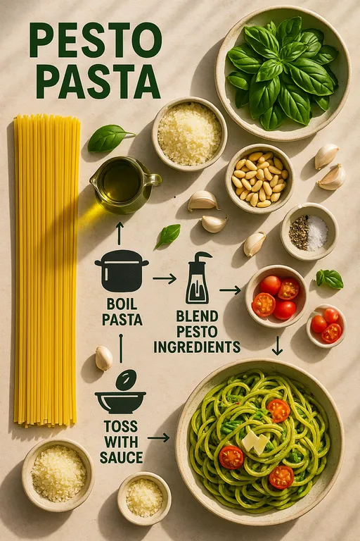 Easy Basil Pesto Pasta Recipe with Parmesan - delicious homemade recipe