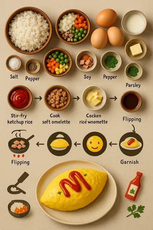 Japanese Omurice Recipe with Fried Rice and Egg - delicious homemade recipe