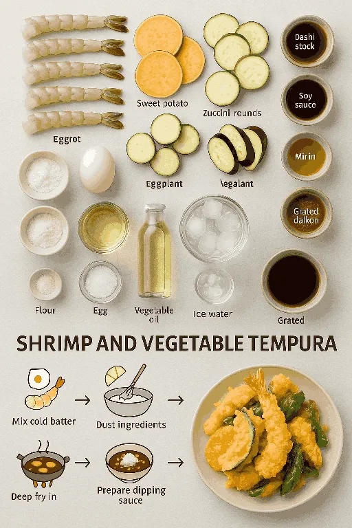 Crispy Japanese Tempura with Shrimp and Vegetables - delicious homemade recipe