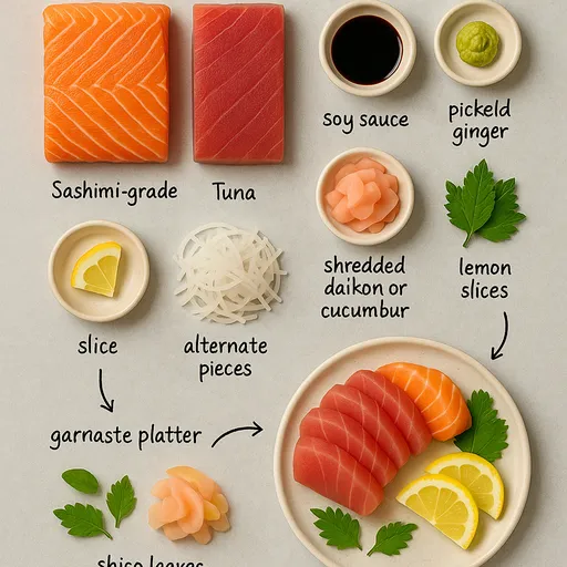 Salmon and Tuna Sashimi Platter Recipe with Wasabi - delicious homemade recipe
