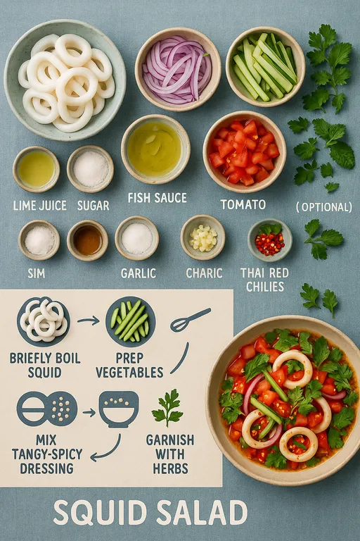 Thai Spicy and Sour Squid Salad Recipe (Yum Pla Muek) - finished dish